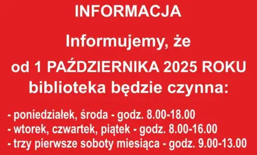 zdjęcie przedstawia informację o zmianie godzin otwarcia biblioteki w Kleczewie