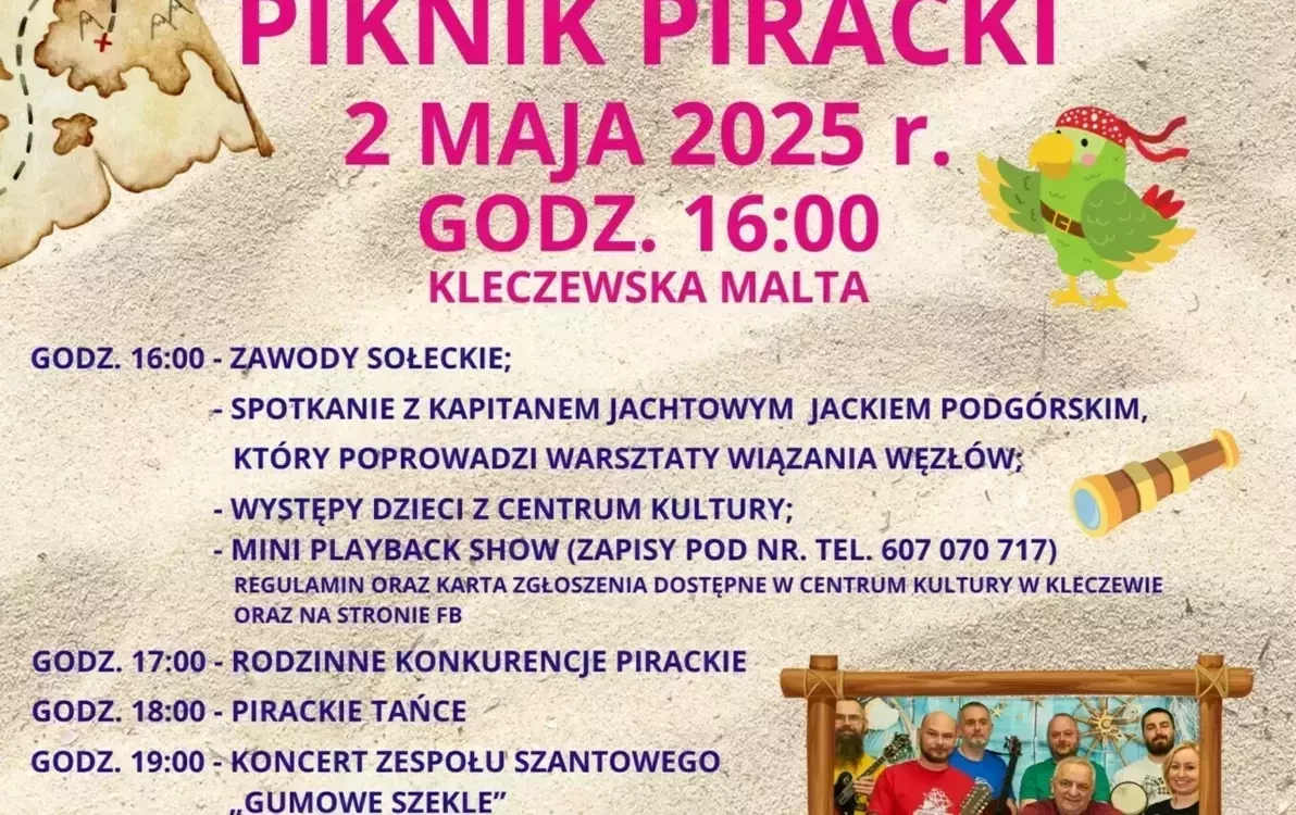 Zdjęcie przedstawia zapowieź Pikniku Pirackiego, który 2 maja br. odbędzie się na Kleczewskiej Malcie
