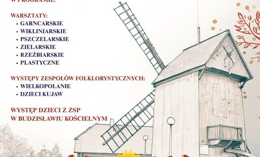Zdjęcie przedstawia informacje o Szczepanówce - 100-leciu wiatraka w Budzisławiu Kościelnym. Wydarzenie odbędzie się 15 maja br. (godz. 17:00) przy wiatraku
